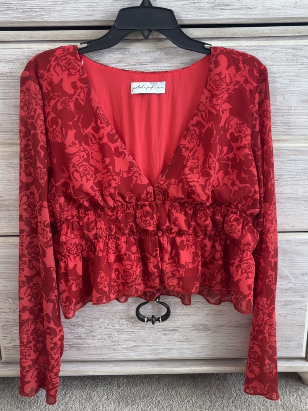 Petal & Pup Red Floral V-Neck Peplum Top